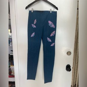 La Perla Swarovski Crystal Butterfly Denim Leggins